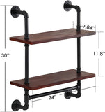 Ivinta Industrial Pipe Bathroom Wall Shelf, Rustic Wall Mounted Storage Shelves with Towel Bar for Bathroom Kitchen, Wall Organizer Towel Racks Over Toilet, 24" Towel Holder, Retro Brown (2-Shelf)