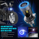 WAYRANK H4 LED Motorcycle Headlight Bulb 9003 HS1 Hi/Lo Beam 25W 3500LM 6000K Cool White with Blue Angel Eye Daytime Running Light