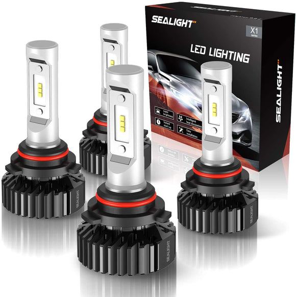 SEALIGHT 9005/HB3 High Beam 9006/HB4 Low Beam LED 14000LM Headlight Bulbs Combo Package CSP Chips 6000K Cool White