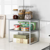 AIYAKA Kitchen Cabinet and Counter Shelf Organizer Expandable Stackable Shelves,Silver