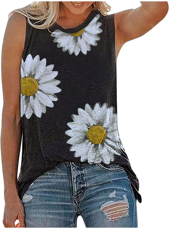 Women Tank Tops, Womens Sunflower Cute Printed Vest Tshirt Sleeveless Workout Blouse Casual Summer Tank Top Tunic Tee