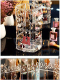 Cq acrylic 360 Rotating Earrings Holder and Jewelry Display Rack,4 Tiers Jewelry Rack Display Classic Stand,156 Holes For Dangle Earrings Organizer and 160 Grooves for Necklaces Display,Clear Pack of 1