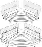 STEUGO Shower Caddy Basket Soap Dish Holder Round, Adhesive Bathroom Shelf, Wall Mounted Shower Shelf, Rustproof Kitchen Storage Organizers 4 Removable Hooks for Shampoo, Conditioner, 3 Pack