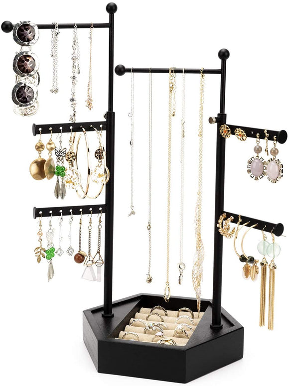 Emfogo Jewelry Organizer Tree Stand - 6 Tier Jewelry Holder Stand with Adjustable Height Necklace Organizer Display for Earrings Ring Bracelet (Black)