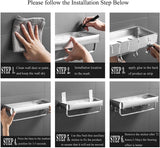 Delysia king Bathroom Shelves with Towel Bar and 5 Hooks,Metal Wall Mounted Storage Shelves Organizer for Bathroom, Kitchen, Set of 2 (Silver)