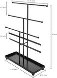 MyGift 5 T-Bar Modern Black Metal Jewelry Organizer for Bracelets, Necklaces and Earrings with Ring Tray