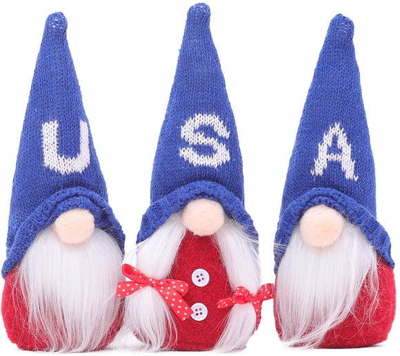 3Pcs Patriotic Gnome Veterans Day USA Decoration Uncle Sam Tomte 4th of July Gift Stars and Stripes Nisse Handmade Scandinavian Ornaments Kitchen Tiered Tray Decorations
