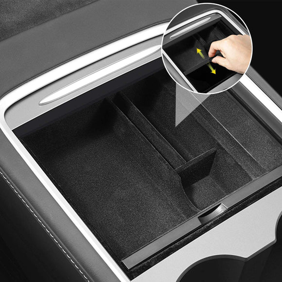 XTAUTO Center Console Organizer Tray Fit for 2021 Tesla Model 3 Armrest Storage Box Cubby Drawer Container 2021 Tesla Model 3 Accessories Interior Parts ABS Material Flocked Liner