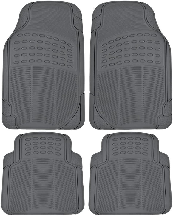 BDK 4pc Heavy Duty Front & Rear Rubber Floor Mats for Car SUV Van & Truck, All Weather Protection Universal Fit, Gray (MT654PLUS)