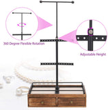 Keebofly Jewelry Organizer Metal & Wood Basic Storage Box - 3 Tier Jewelry Stand for Necklaces Bracelet Earrings Ring Carbonized Black