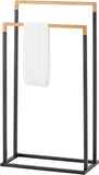 MyGift Freestanding 2-Tier Black Metal and Bamboo Towel Bar Rack