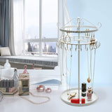 OROPY Rotating Jewelries Tower Organizer, Vintage Round Necklaces Holder Stand Tabletop for Earrings, Studs, Bracelets, Rings White