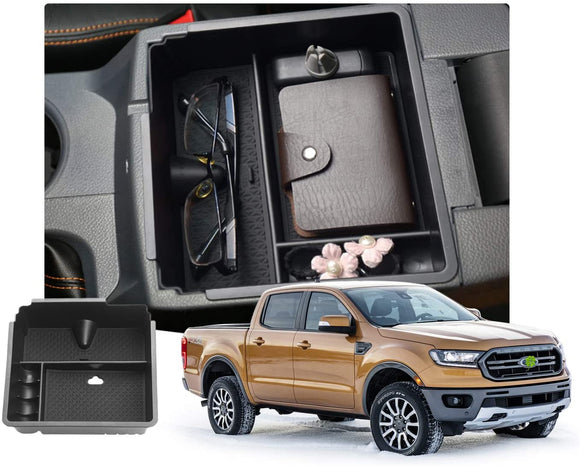 Customized for 2019 2020 2021 Ranger Car Center Console Armrest Box Glove Secondary Storage Console Organizer Insert Tray with Coin and Glass Holder