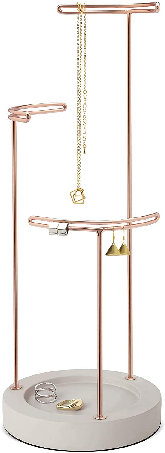 Umbra Tesora 3-Tier Jewelry Stand, Earring Holder, Accessory Organizer and Display, Concrete/Copper