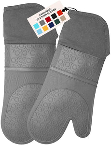 HOMWE Extra Long Professional Silicone Oven Mitt, Oven Mitts with Quilted Liner, Heat Resistant Pot Holders, Flexible Oven Gloves, Red, 1 Pair, 14.7 Inch
