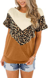 Women's Summer Short Sleeve Leopard Patchwork Striped T-Shirt