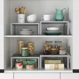 AIYAKA 2-Pack Kitchen Cabinet and Counter Shelf Organizer Expandable Stackable Shelves,Silver