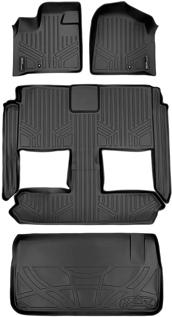 SMARTLINER Floor Mats 3 Rows and Cargo Liner Behind 3rd Row Set Black for 2008-2018 Caravan/Town & Country (Stow'n Go Only)