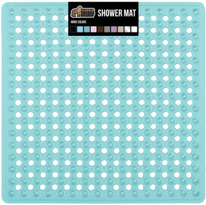 Gorilla Grip Patented Shower Stall Mat, 21x21 Bath Tub Mats, Washable, Square Bathroom Mats for Showers with Drain Holes, Suction Cups, White