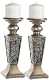 Creative Scents Schonwerk Pillar Candle Holder Set of 2- Crackled Mosaic Design- Home Coffee Table Decor Decorations Centerpiece for Dining/ Living Room- Best Wedding Gift (Silver)