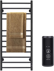 JSLOVE Towel Warmer 4 Bars with Built-in Timer Wall Mounted Electric Heated Towel Racks for Bathroom, Stainless Steel Hot Plug-in Bath Towel Heater, Matte Black