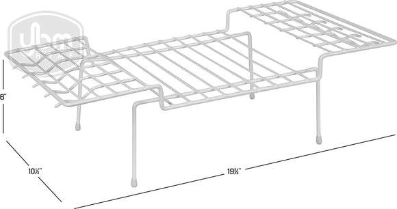 YBM Home Wire Kitchen Counter and Cabinet Shelf Organizer for Dinnerware, Helper Shelf Storage Holds Plates, Bowls, and Cups, White, 2214