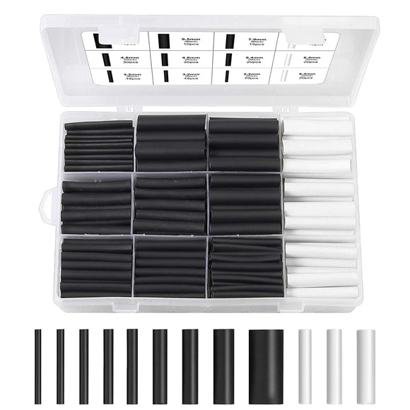 CAMWAY 333pcs Heat Shrink Tubing 3:1 Dual Wall Adhesive Electrical Wire Cable Wrap Assortment Electric Insulation 7Size Heat Shrink Tube Kit with Storage Case Black White