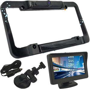 Solar Panel License Plate Frame Rear View Reverse Backup Camera Kit, Car Rover 110° Viewing Angle Universal Reversing Cameras with 4.3" Monitor Included