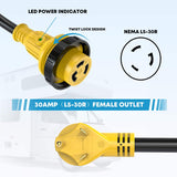 Kohree 25' Power Extension Cord 30 Amp with Grip Handle, 30M/30F Locking Adapter Plug, LED Indicator & 15A Male to 30A Female RV Power Adapter(1875 W), 125V, 3750W, ETL Listed