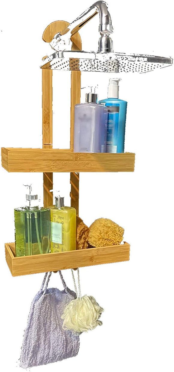 Shower Rack Bathroom Shower Organizer | Bamboo Hanging Shower Caddy | Shower Organizers | Shower Holder for Shampoo and Soap | Over The Shower Head Rust Proof Shower Storage Hanging | Shower Holder