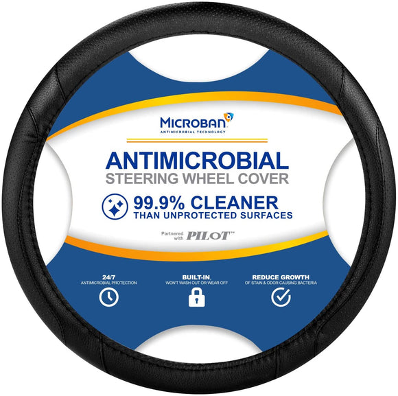 Pilot Automotive MIC-001E Antimicrobial Microban-Infused Universal Car Steering Wheel Cover in Midnight