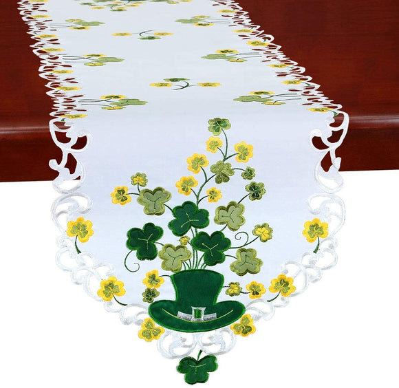 Simhomsen Large Irish Clover Table Runners for St. Patrick’s Day and Spring, Embroidered Shamrock Table Scarf, Decorations (14 × 105 Inch)