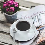 Aozita Porcelain Cappuccino Cups and Saucers with Espresso Spoons - 6 Ounce Espresso Cups for Latte, Cafe Mocha and Tea, Demitasse Cups, Set of 4 (Protective packaging)