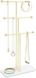 Umbra Trigem Hanging Jewelry Organizer Tiered Tabletop Countertop Free Standing Necklace Holder Display, 3, Brass/White