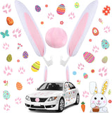 Frienda 3 Pieces Car Bunny Ears Nose Decorations and 3 Sheets Easter Egg Sticker Easters Rabbit Egg Window Decals Bunny Paw Print Stickers for Auto Easter Party Decoration