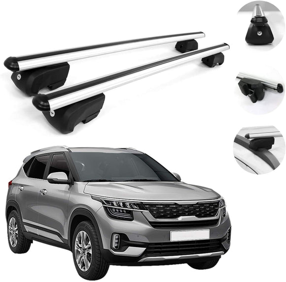 OMAC Automotive Exterior Accessories Roof Rack Crossbars | Aluminum Silver Roof Top Cargo Racks | Luggage Ski Kayak Bike Carriers Set 2 Pcs | Fits Kia Seltos 2021