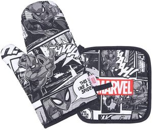 MINISO Marvel Oven Mitt and Potholder Set, Heat Resistant Non-slip Kitchen Mitten Cooking Glove for Hand Protection - Spider-Man(Black)