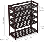 Homfa Bamboo Shoe Shelf Storage Organizer 5-Tier with 12 Hanging Bar Entryway Shoe Rack, Home Shelf Storage Cabinet for Shoes, Books and Flowerpots Dark Brown