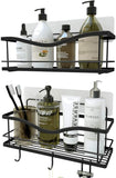 KINCMAX Shower Caddy Bathroom Shelf, No Drilling Traceless Adhesive Bathroom Storage Organizer, SUS304 Rustproof Food Storage Basket, 2-in-1 Kitchen Spice Racks-2 Pack (Matte Black)