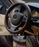 Valleycomfy Universal 15 inch Auto Car Steering Wheel Cover with Black Genuine Leather add Red Lines for X1 X3 X5 335i 535i HRV CRV Accord Corolla Prius,etc