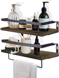 HANTAJANSS Floating Shelves Wall Mounted Set of 2, Decorative Wall Storage Shelf Organizer with Removable Towel Holder for Bedroom, Bathroom, Kitchen, Office（White Washed）