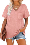 Womens V Neck T Shirts Short Sleeve Summer Tops with Pocket