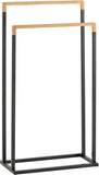 MyGift Freestanding 2-Tier Black Metal and Bamboo Towel Bar Rack