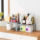 AIYAKA Expandable Stackable Cabinet and Counter Shelf Organizer,Suitable for Kitchen Storage Room Bathroom Bedroom Office Desk Table,Silver