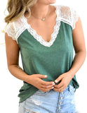 Women Crochet Lace Basic V-Neck T-Shirt Short Sleeve Loose Fitting Tunic