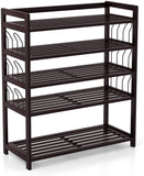 HOMFA Bamboo Shoe Shelf Storage Organizer 5-Tier with 12 Hanging Bar Entryway Shoe Rack, Home Shelf Storage Cabinet for Shoes, Books and Flowerpots Natural