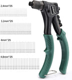 Single Hand Manual Rivet Gun with 100-Pieces Rivets, 4-Sizes Tool-free Interchangeable Color-Coated Heads, Blue