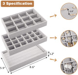 Mebbay 8.6" Small Velvet Stackable Jewelry Tray Organizer Display for Drawer, Stud Earring Necklace Bracelet Ring Storage Tray, Set of 3 (Grey)