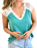 Women Crochet Lace Basic V-Neck T-Shirt Short Sleeve Loose Fitting Tunic