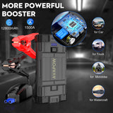 Car Battery Jump Starter Portable,1500A Peak 12800mAh,Jump Starter Battery Pack,Jumper Box(Up to 6L Gas 5.5L Diesel Engine)Auto Battery Booster with Smart Safety Cable,USB Fast Charging,Type-c…
